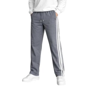 “Men’s Grey Track Pants with Side Stripes – Comfortable Regular Fit Sportswear”